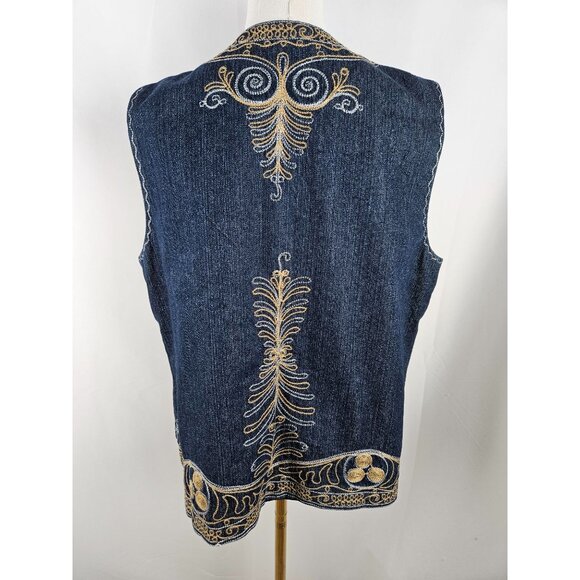Coldwater Creek Denim Vest Large Embroidered Boho Southwest Festival Art to Wear - Picture 10 of 12